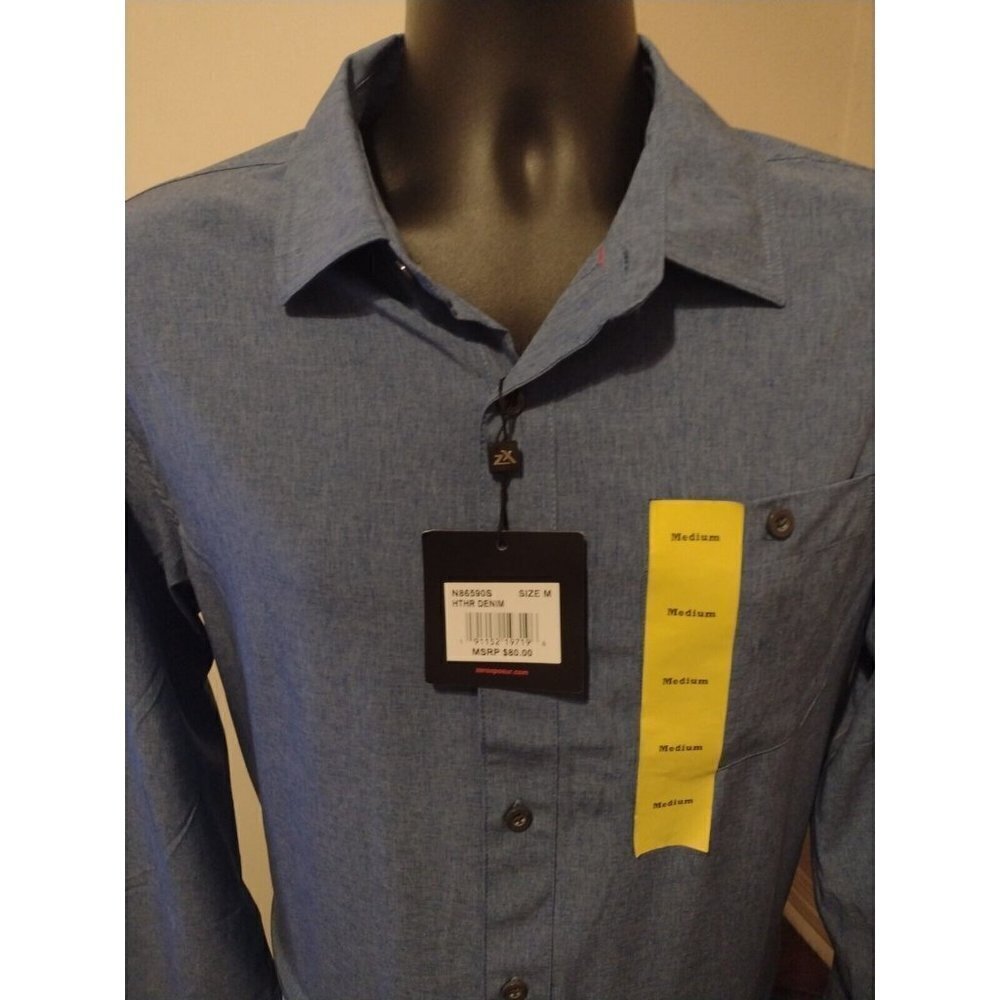 NEW NWT ZEROXPOSUR Travel Series Mens Medium M Button Shirt Blue Long Sleeve - Picture 13 of 13